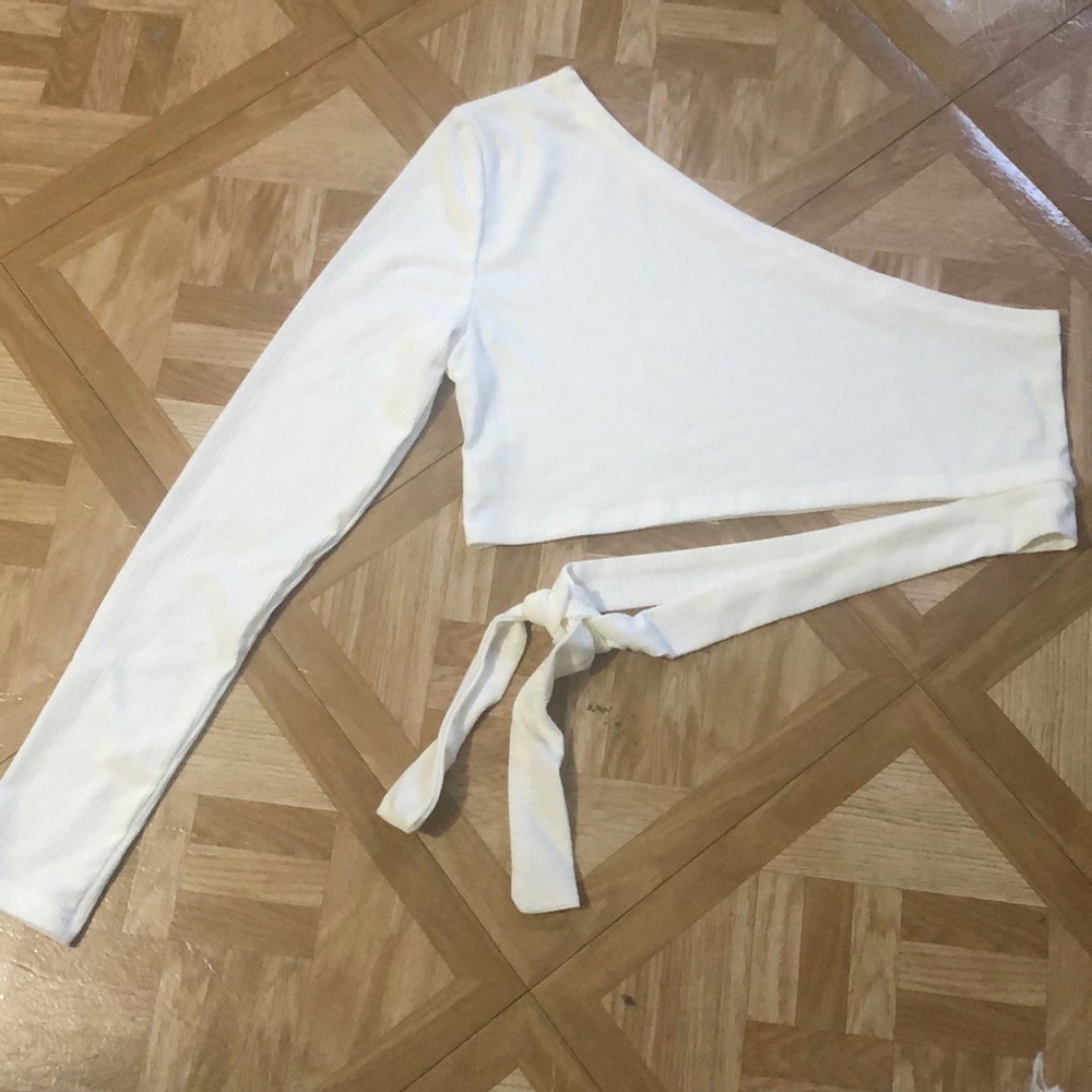 White One sleeve crop top